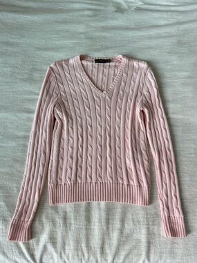 Polo Ralph Lauren Light Pink Cotton Cable‑Knit V‑Neck Sweater